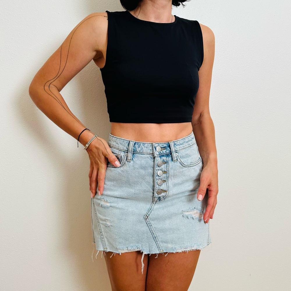 Free People Light Wash Denim Skirt Distressed